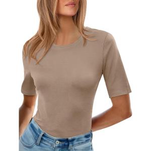imageANRABESS Womens Half Sleeve Tops Crewneck Shirts Basic Fit Tee Trendy 2026 Spring Summer Business Casual TShirtsLight Khaki