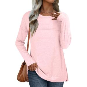 imageANRABESS Womens Long Sleeve T Shirts Split Side Tunic Tops 2025 Fall OutfitsPink