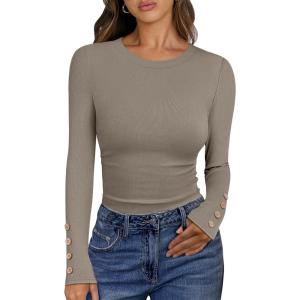 imageANRABESS Womens Ribbed Long Sleeve Tops Slim Fitted Dressy Shirts Basic Tee Tshirts 2025 Fall Fasion Outfits with ButtonsLight Khaki