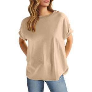 imageANRABESS Womens Tops Oversized T Shirts Loose Fit Short Sleeve Crewneck Summer Casual 2025 Trendy Boxy Tee BlouseApricot