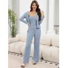 imageANRABESS Women 3 Piece Lounge Pajama Sets Knit Crop Cardigan Cami Top Wide Leg Pants 2025 Fall Outfits Comfy Matching ClothesBlue