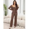 imageANRABESS Women 3 Piece Lounge Pajama Sets Knit Crop Cardigan Cami Top Wide Leg Pants 2025 Fall Outfits Comfy Matching ClothesBrown