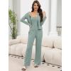 imageANRABESS Women 3 Piece Lounge Pajama Sets Knit Crop Cardigan Cami Top Wide Leg Pants 2025 Fall Outfits Comfy Matching ClothesGreen