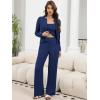 imageANRABESS Women 3 Piece Lounge Pajama Sets Knit Crop Cardigan Cami Top Wide Leg Pants 2025 Fall Outfits Comfy Matching ClothesNavy Blue