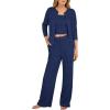 imageANRABESS Women 3 Piece Lounge Pajama Sets Knit Crop Cardigan Cami Top Wide Leg Pants 2025 Fall Outfits Comfy Matching ClothesNavy Blue