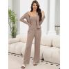 imageANRABESS Women 3 Piece Lounge Pajama Sets Knit Crop Cardigan Cami Top Wide Leg Pants 2025 Fall Outfits Comfy Matching ClothesTan