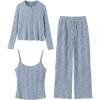 imageANRABESS Women 3 Piece Lounge Pajama Sets Knit Crop Cardigan Cami Top Wide Leg Pants 2025 Fall Outfits Comfy Matching ClothesBlue