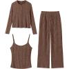 imageANRABESS Women 3 Piece Lounge Pajama Sets Knit Crop Cardigan Cami Top Wide Leg Pants 2025 Fall Outfits Comfy Matching ClothesBrown