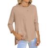 imageANRABESS Womens 34 Length Sleeve Tops Loose Fit Tunic Shirts Oversized Spring Summer Casual Crew Neck Basic Boxy TeeLight Khaki