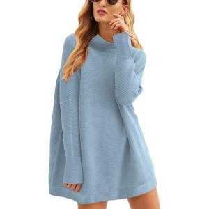 imageANRABESS Women Oversized Casual Loose Turtleneck Long Sleeve Slouchy Baggy Knit Tunic Sweaters Pullover 2025 Fall OutfitsGray Blue