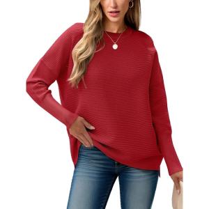imageANRABESS Womens Oversized Batwing Long Sleeve Ribbed Knit Sweaters 2025 Fall OutfitsRed
