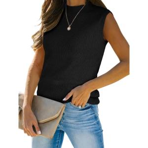 imageANRABESS Womens Summer Sleeveless Tops Casual Mock Neck Loose Fit Knit Lightweight Sweater Pullover TopBlack