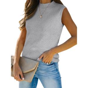 imageANRABESS Womens Summer Sleeveless Tops Casual Mock Neck Loose Fit Knit Lightweight Sweater Pullover TopGrey