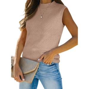 imageANRABESS Womens Summer Sleeveless Tops Casual Mock Neck Loose Fit Knit Lightweight Sweater Pullover TopKhaki