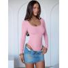imageANRABESS Women Scoop Neck Bodysuits Long Sleeve Tops 2025 Fall Slim Fit Ribbed Knit Sexy Soft Basic Shirts Fashion OutfitsBright Pink