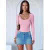 imageANRABESS Women Scoop Neck Bodysuits Long Sleeve Tops 2025 Fall Slim Fit Ribbed Knit Sexy Soft Basic Shirts Fashion OutfitsBright Pink