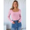 imageANRABESS Women Scoop Neck Bodysuits Long Sleeve Tops 2025 Fall Slim Fit Ribbed Knit Sexy Soft Basic Shirts Fashion OutfitsBright Pink