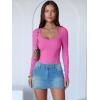 imageANRABESS Women Scoop Neck Bodysuits Long Sleeve Tops 2025 Fall Slim Fit Ribbed Knit Sexy Soft Basic Shirts Fashion OutfitsHot Pink