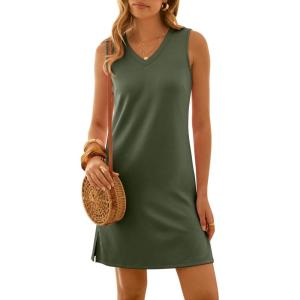 imageANRABESS Womens Summer Casual Beach Mini Dress 2026 Sleeveless V Neck Loose Split WrinkleFree Travel Vacation Short SundressArmy Green