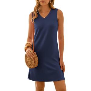 imageANRABESS Womens Summer Casual Beach Mini Dress 2026 Sleeveless V Neck Loose Split WrinkleFree Travel Vacation Short SundressNavy Blue