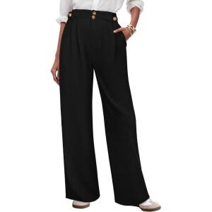 imageANRABESS Womens Wide Leg Dress Pants 2026 High Waisted Button Pleated Palazzo Business Casual Pants Office Work Trousers Black XXLarge