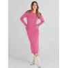 imageANRABESS Women Long Sleeve Sweater Dress Crewneck Bodycon Stretch Slim Fit Ribbed Knit Midi Dresses 2025 Fall Trendy OutfitsHot Pink