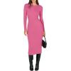imageANRABESS Women Long Sleeve Sweater Dress Crewneck Bodycon Stretch Slim Fit Ribbed Knit Midi Dresses 2025 Fall Trendy OutfitsHot Pink