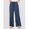 imageANRABESS Womens Wide Leg Beach Pants Elastic Waist Lightweight Casual Flowy Palazzo Lounge Trousers with PocketsNavy Blue