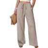 imageANRABESS Womens Wide Leg Beach Pants Elastic Waist Lightweight Casual Flowy Palazzo Lounge Trousers with PocketsBeige