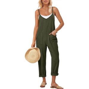 imageANRABESS Women Jumpsuits Casual Summer Overalls Loose Sleeveless Spaghetti Strap Romper Jumpers 2026 Beach Vacation ClothesArmy Green