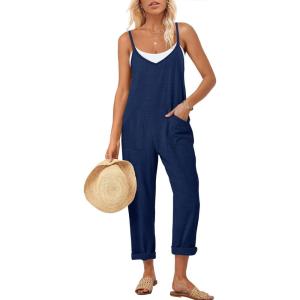 imageANRABESS Women Jumpsuits Casual Summer Overalls Loose Sleeveless Spaghetti Strap Romper Jumpers 2026 Beach Vacation ClothesNavy Blue