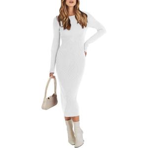 imageANRABESS Women Long Sleeve Sweater Dress Crewneck Bodycon Stretch Slim Fit Ribbed Knit Midi Dresses 2025 Fall Trendy OutfitsWhite