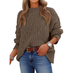 imageANRABESS Womens Mock Turtle Neck Sweaters Cable Knit Long Sleeve 2026 Fall Winter Tunic SweaterCoffee