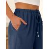 imageABRABESS Womens Palazzo Pants Wide Leg Flowy Drawstring High Waisted Casual Trousers 2026 Summer Beach Vacation ClothesNavy Blue