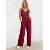 imageANRABESS Jumpsuits for Women 2026 Summer Dressy Spaghetti Strap Ribbed V Neck Wide Leg Overalls Flowy Romper Jumpers OutfitsBurgundy Red