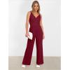 imageANRABESS Jumpsuits for Women 2026 Summer Dressy Spaghetti Strap Ribbed V Neck Wide Leg Overalls Flowy Romper Jumpers OutfitsBurgundy Red