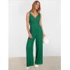 imageANRABESS Jumpsuits for Women 2026 Summer Dressy Spaghetti Strap Ribbed V Neck Wide Leg Overalls Flowy Romper Jumpers OutfitsDeep Green