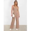 imageANRABESS Jumpsuits for Women 2026 Summer Dressy Spaghetti Strap Ribbed V Neck Wide Leg Overalls Flowy Romper Jumpers OutfitsLight Brown
