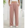 imageANRABESS Womens Pants Wide Leg Waffle Knit Casual Stretchy Slacks Work Dress Pant Business Palazzo Trousers Spring OutfitsPink