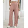imageANRABESS Womens Pants Wide Leg Waffle Knit Casual Stretchy Slacks Work Dress Pant Business Palazzo Trousers Spring OutfitsPink