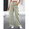 imageANRABESS Womens Striped Gingham Pants 2025 Pajama Drawstring Wide Leg Lounge Plaid Pants Cute Casual Trousers with PocketsArmy Green White Plaid