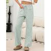 imageANRABESS Womens Striped Gingham Pants 2025 Pajama Drawstring Wide Leg Lounge Plaid Pants Cute Casual Trousers with PocketsGreen White Stripe