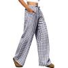 imageANRABESS Womens Striped Gingham Pants 2025 Pajama Drawstring Wide Leg Lounge Plaid Pants Cute Casual Trousers with PocketsNavy Blue White Plaid