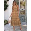 imageANRABESS Womens Summer Sleeveless Maxi Dress Square Neck Smocked Boho Casual Ruffle Strap Flowy ALine Long Beach SundressKhaki Plaid