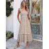 imageANRABESS Womens Summer Sleeveless Maxi Dress Square Neck Smocked Boho Casual Ruffle Strap Flowy ALine Long Beach SundressKhaki White Stripes