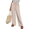 imageABRABESS Womens Palazzo Pants Wide Leg Flowy Drawstring High Waisted Casual Trousers 2026 Summer Beach Vacation ClothesParchment