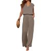 imageANRABESS 2 Piece Sets for Women Lounge Outfits Summer V Neck Cap Sleeve Top Wide Leg Pants Matching Vacation Beach Travel SetLight Camel
