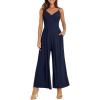 imageANRABESS Jumpsuits for Women 2026 Summer Dressy Spaghetti Strap Ribbed V Neck Wide Leg Overalls Flowy Romper Jumpers OutfitsNavy Blue