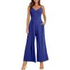 imageANRABESS Jumpsuits for Women 2026 Summer Dressy Spaghetti Strap Ribbed V Neck Wide Leg Overalls Flowy Romper Jumpers OutfitsRoyal Blue