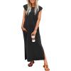 imageANRABESS Women Summer Maxi Dress 2026 Casual Loose Cap Sleeve Crewneck Split Beach Vacation Long Sundress with PocketsBlack